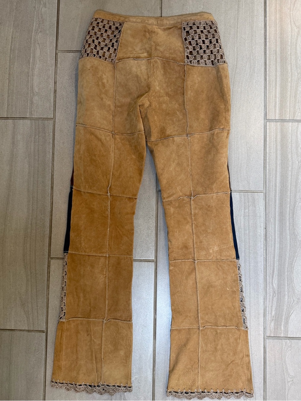Y2K Wilson’s Leather Maxima Suede Denim Crochet Patchwork low rise pants size 4 - Picture 9 of 15